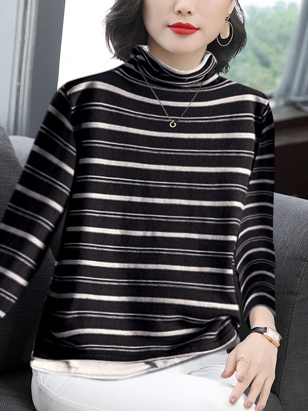 Autumn and Winter New Style Slim-Fit Slimming Velvet High Collar Women's Western Style Long Sleeve T-Shirt Ins Piled Collar Base Shirt