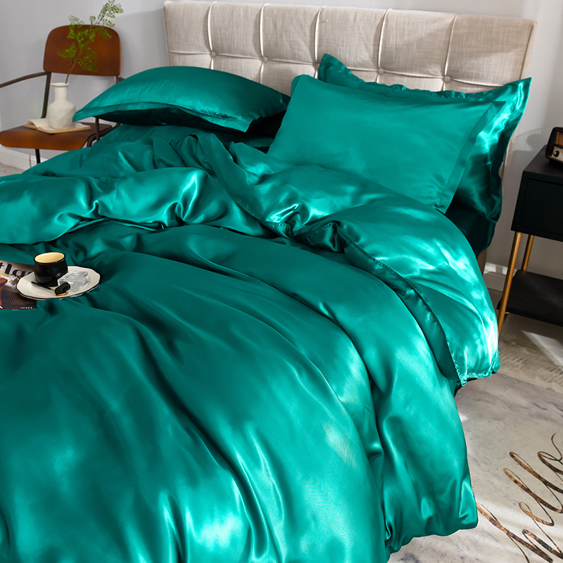 Picture of Summer solid color double-sided washed Ice Silk four-piece set silky color matching quilt cover sheets foreign trade cross-border bedding wholesale