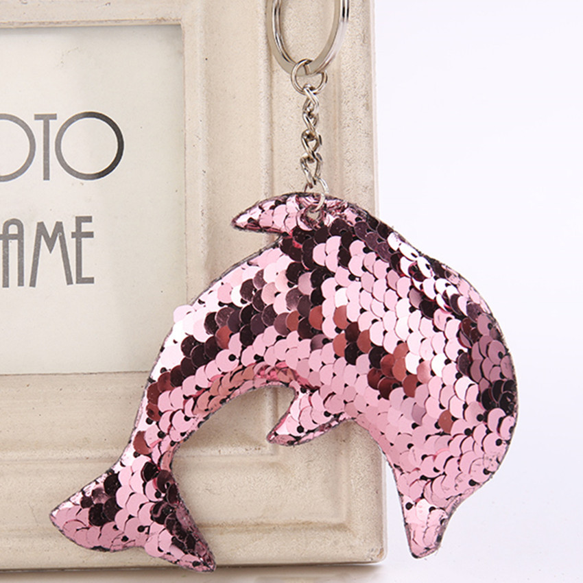 Marine life keychain pendant sequined dolphin car keychain reflective glossy bag ornaments clothing accessories