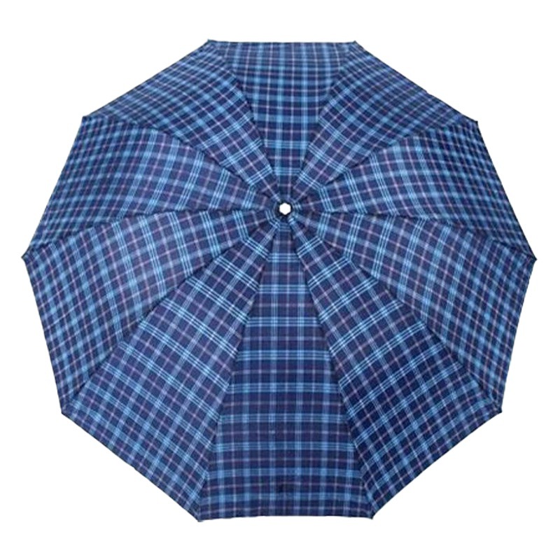 Three-Fold 10-Bone Double Inverted Pole Plaid Umbrella, Enlarged Windproof Folding Umbrella for Both Sunny and Rainy Use, Manufacturer Wholesale