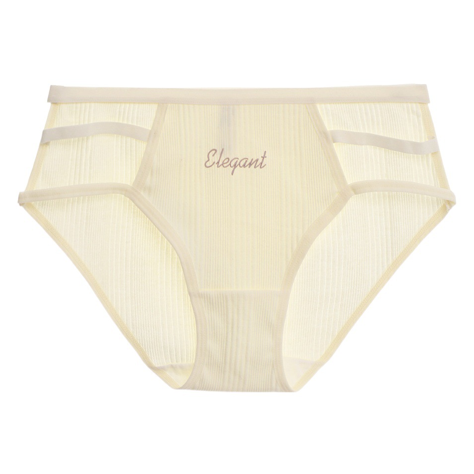Simple lace-up girl rib cotton underwear Korean style breathable mid-waist briefs student small characteristic underpants