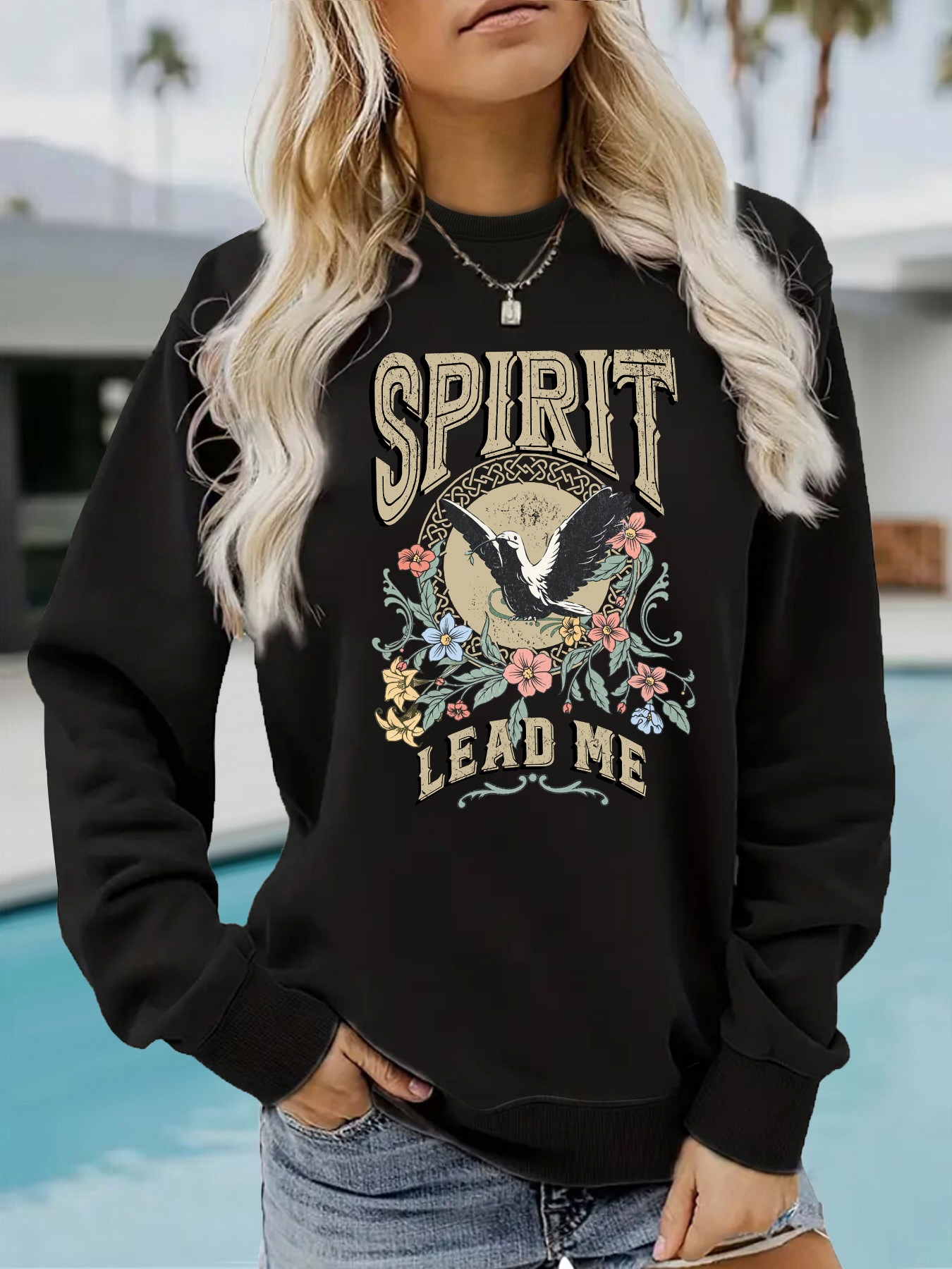 Picture of Amazon Cross-border Foreign Trade Casual Long-sleeved Turtleneck Shirt SPIRIT LEAD ME Printed Loose Women's Sweatshirt