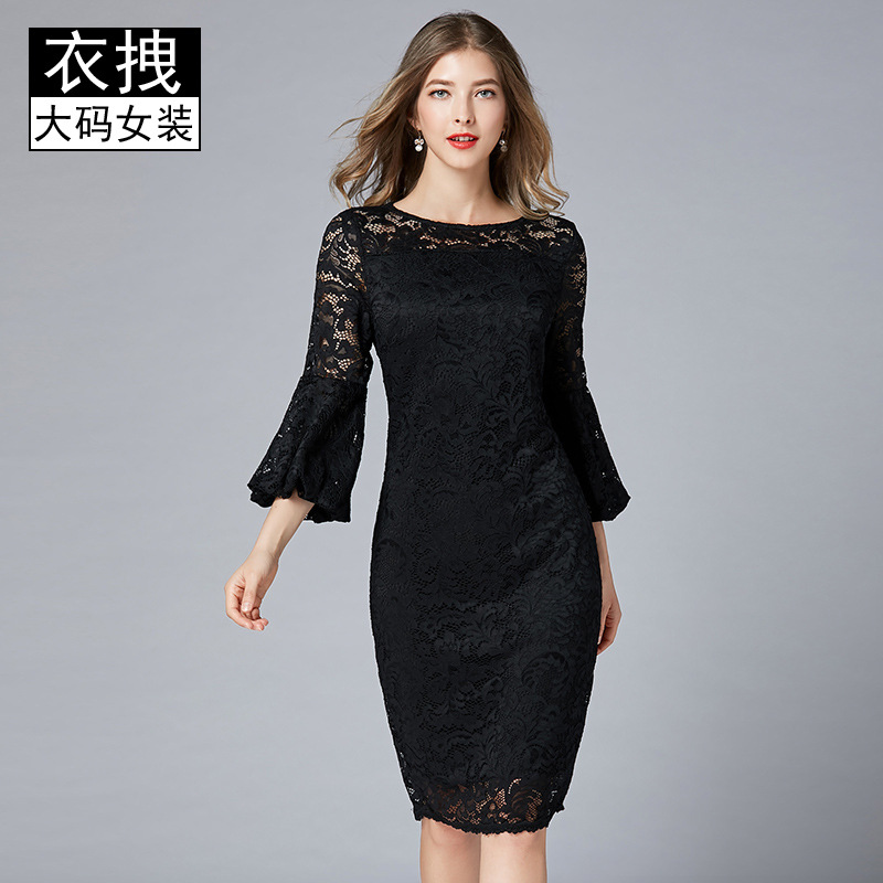 Europe and the United States spring dress 2019 New Lantern sleeve lace skirt cross-border quality large size supply 200kg