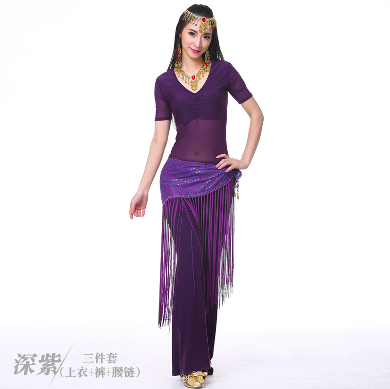 Picture of Dancer's Mid-crumpled Semi-transparent Yarn Short-sleeved Belly Dance Clothes Practice Clothes Clothing Practice Clothes suit New Summer