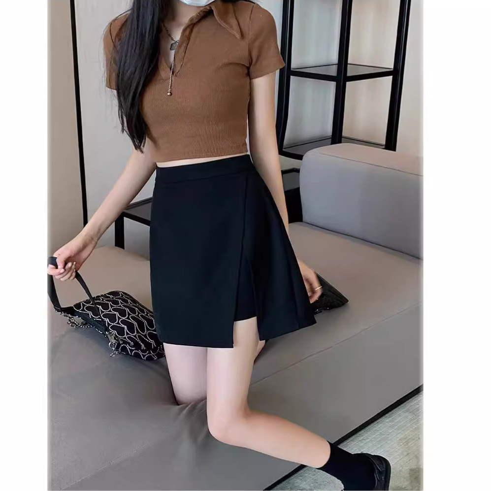 2023 Summer New Large Size Chubby Girls Black Skirt Women's High Waist Slimming Elegant Slim-fit A- line Short Skirt