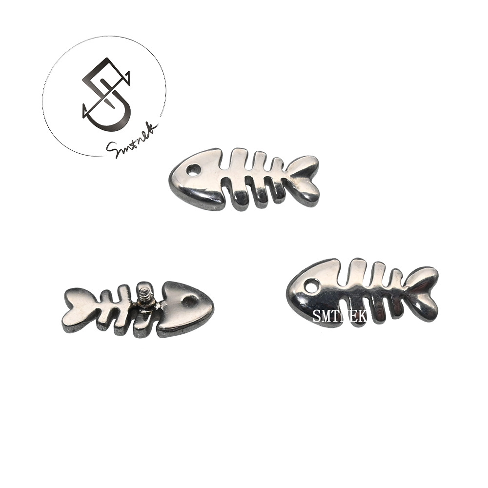Picture of SMTNEK titanium steel Fishbone external tooth mouth ear studs lip nail piercing jewelry head accessories