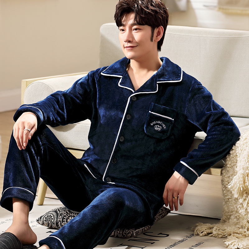Picture of Winter new men's outdoor pajamas coral fleece pajamas men's thickened flannel home wear one-piece delivery