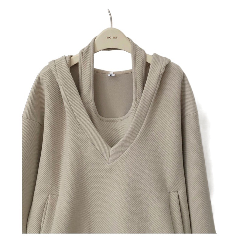 2025 Spring and Autumn New Korean Style Loose Hooded Sweatshirt suit Women's Sexy Neck dress Two-piece Women's Fashion