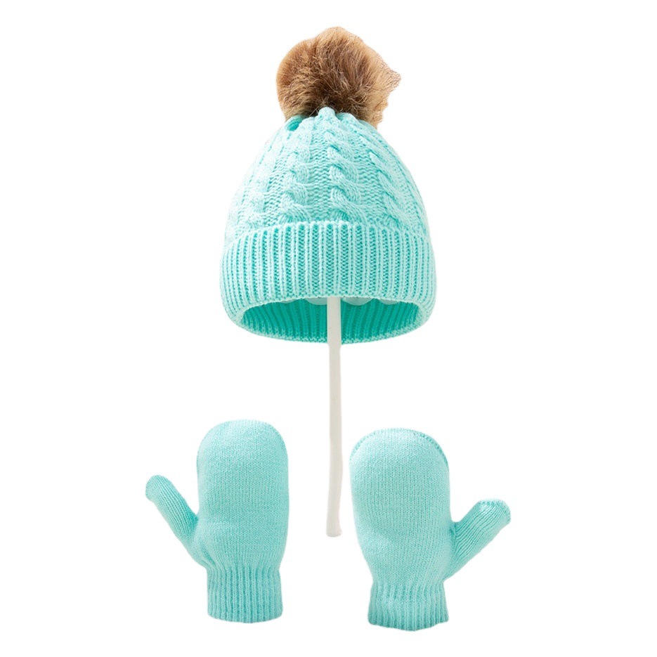 Picture of New wool monochrome twist warm children's hat scarf gloves two or three-piece spot children's hat set