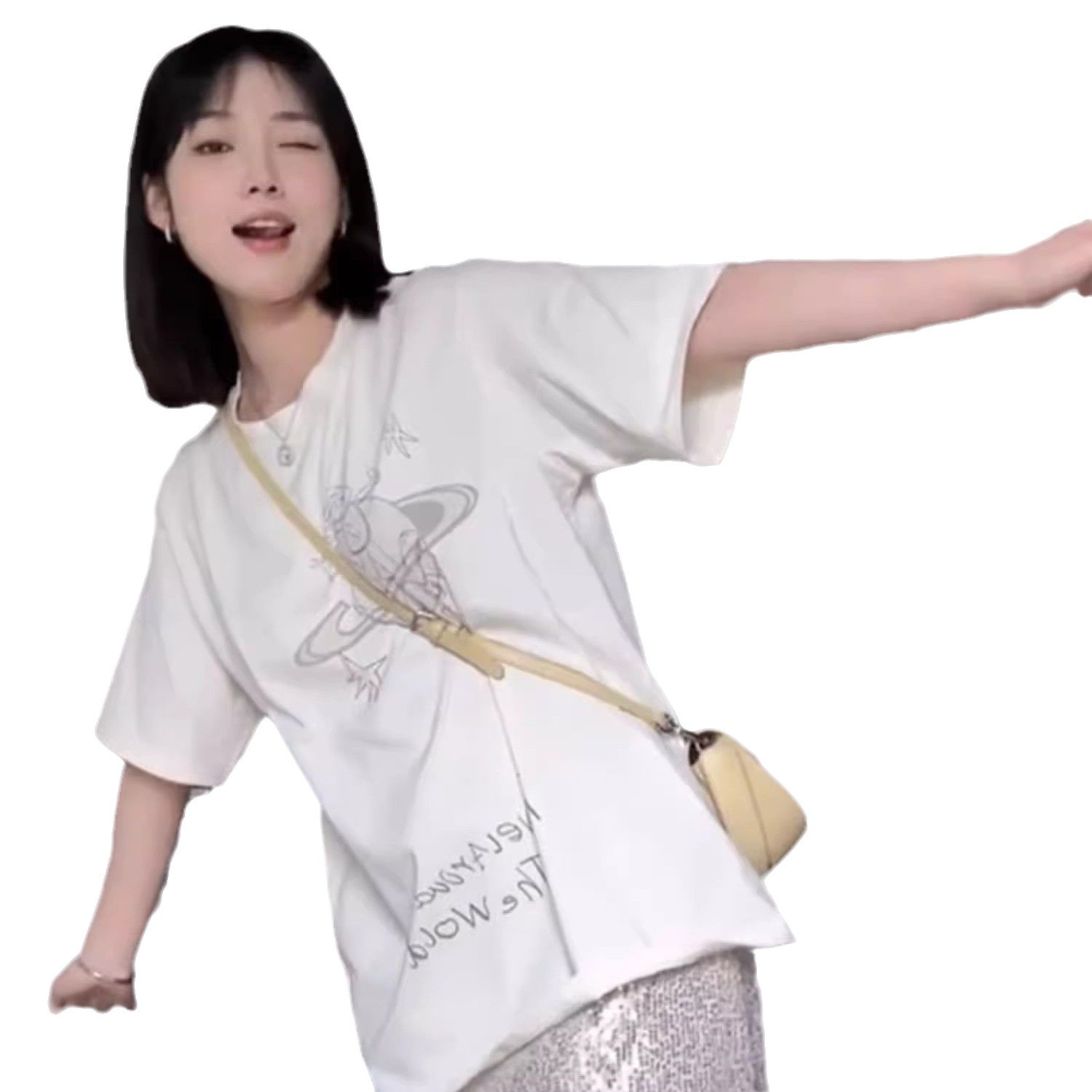 Picture of Free Printed Shoulder Short-sleeved T-shirt Women's Summer Thin Korean Style Design Sense Niche Loose Modal Top Trendy