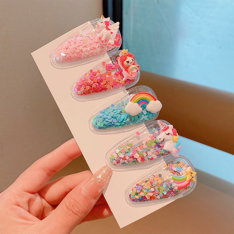 Picture of Children's Hairpin Girls' Headwear Side Side Bangs Clip Kids Baby's quicksand Clip Princess Cute Broken Hairpin bb Clip