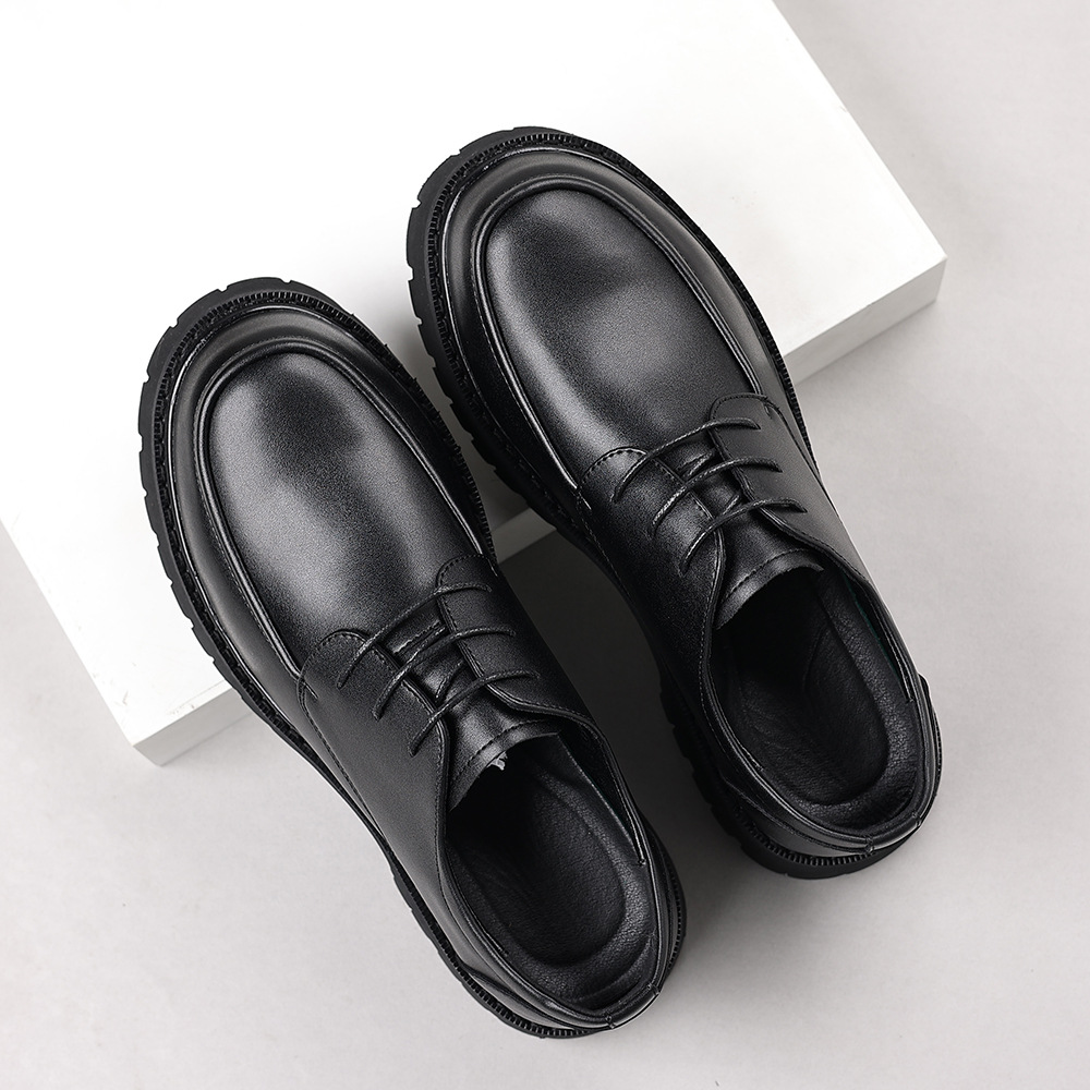 Leather Shoes Men's Breathable British Style Men's Business Big Head Exterior Increased Korean Style Low-top Lace-up Casual Shoes 6cm