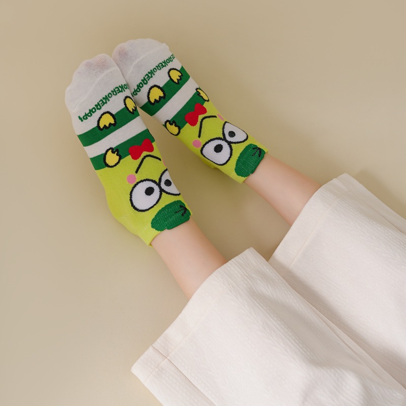 Picture of Women's socks spring and autumn Japanese cartoon green frog cute socks Korean style women's boat Socks combed cotton socks in stock wholesale