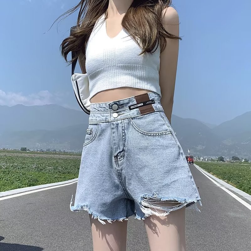 High Waist Denim Shorts Women's Summer Thin 2023 New Loose Wide Leg Slimming a-Shaped Spice Girls Super Short Hot Pants