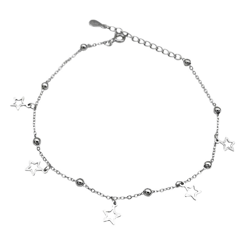 2025 New Style Personalized Normcore Cut Out Star Anklet S925 Sterling Silver K-Style Round Beads Five-Pointed Star Anklet Jewelry
