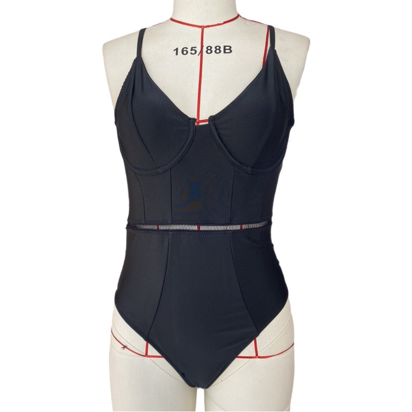 Cross-border New European and American Women's One-piece Swimsuit Solid Color Stitching Hard Bag Backless AliExpress bikini One-piece Swimsuit