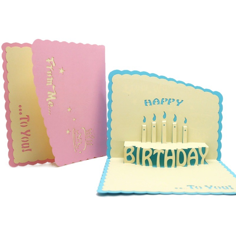 Happy birthday greeting card 3D three-dimensional lace hollow cake birthday greeting card creative paper birthday card LOGO