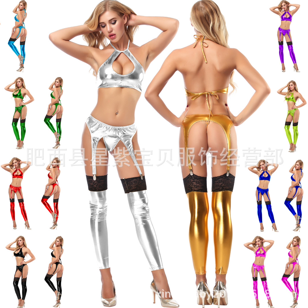 European and American style sexy lingerie bra Garter thong lace bottomless socks set 2109 a total of four