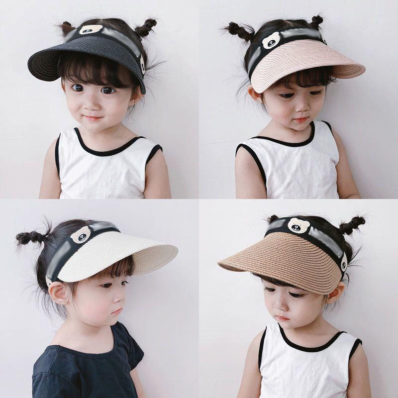 Picture of Summer children's cartoon straw peaked cap bear empty top breathable headband sun hat for boys and girls baby sun hat