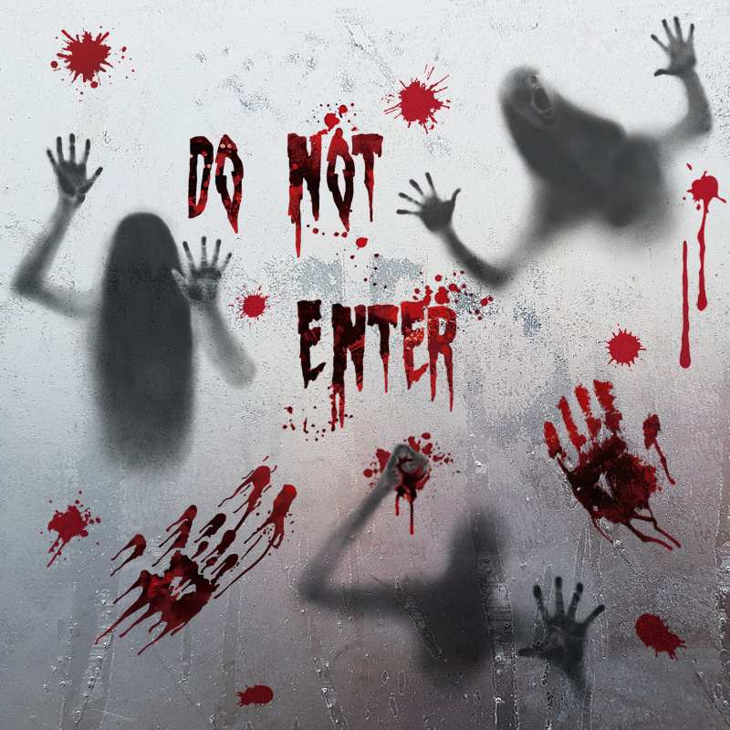 Picture of Halloween stickers blood handprint ghost ghost hands horror static stickers Halloween decoration mall window scene layout