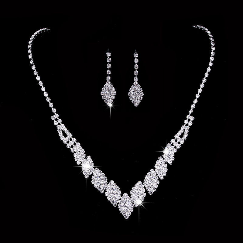 Picture of South Korea Metal Claw Chain Rhinestone Wedding Necklace Bride Necklace Ear Drop Jewelry Banquet Necklace Jewelry suit Wholesale