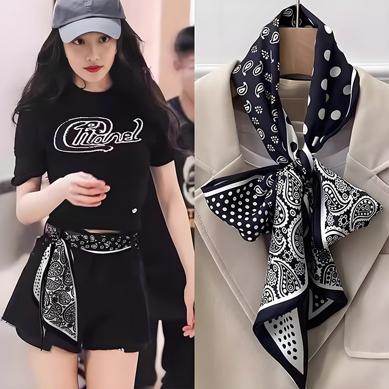 2025 New High-End Style Round-Neck Suit Shirt with Neck Tie, Paisley Polka Dot Long Silk Scarf, Long Sleeves