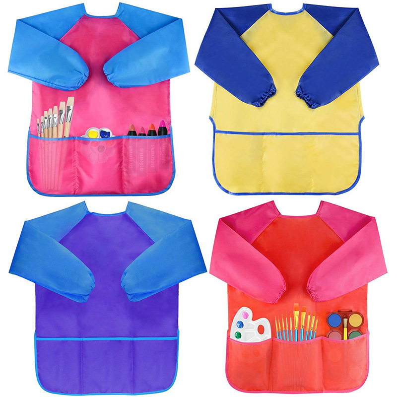 Children's M-size art painting clothes children's anti-fouling anti-wear waterproof overalls kindergarten eating apron painting clothes wholesale