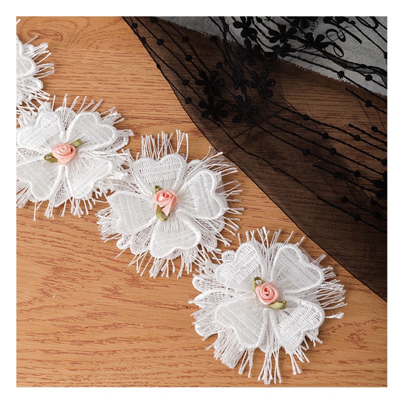 White handmade flower clothing accessories diy lace decorative skirt neckline sleeve fabric material width 8.5CM