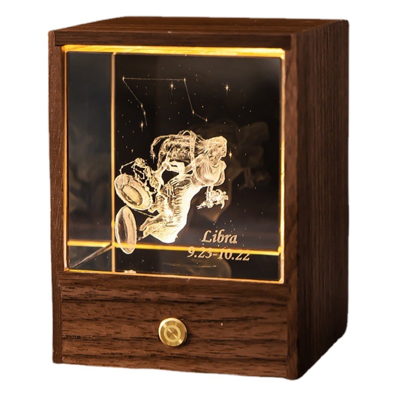 Cross-border creative gift wooden box luminous crystal ball elk constellation night light decoration for men and women birthday gift Z1
