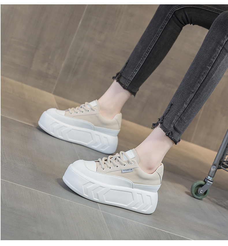 Picture of Women's Bread Shoes 2025 Spring New Leather Thick Sole Inner Heightening Casual Versatile Foot-Showing Small Platform Shoes Small White Shoes