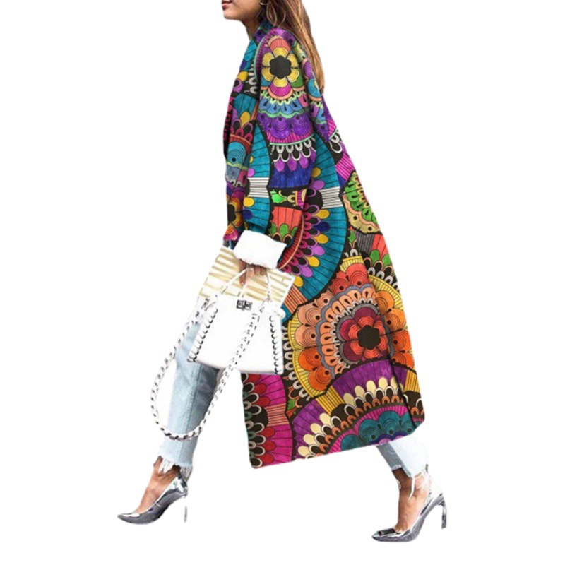 2025 Autumn and Winter New Amazon Cross-border Women's Fashion Loose Ankle Printed Woolen Jacket Coat Printed