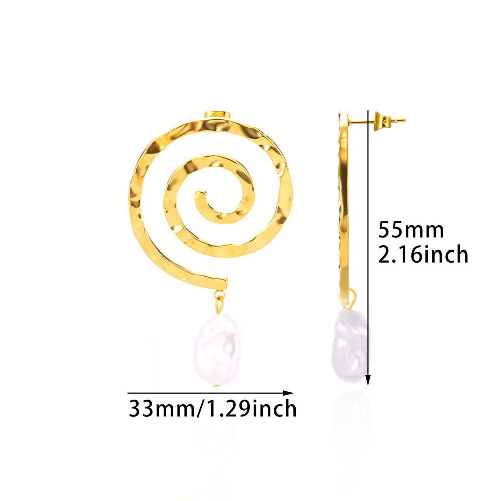 Picture of Cross-border new ins style fashion imitation pearl earrings 18K gold stainless steel earrings women's light luxury titanium steel petal earrings