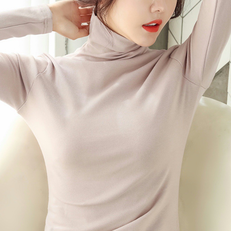 Women's Clothing Wholesale 2025 Autumn New High-Neck Base Shirt Long-Sleeve T-Shirt Solid Color Korean Style Women's Fashion Top