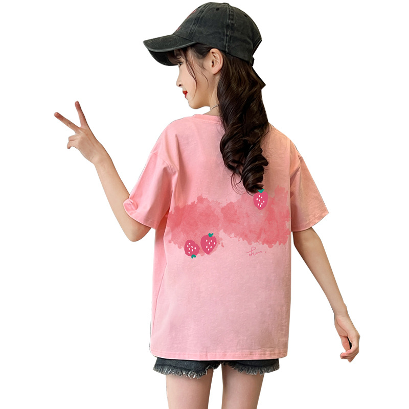 Picture of Girls' Short-sleeved Pure Cotton T-shirt Summer New Arrival Loose Sports Cartoon Printed Top Western Style Half-sleeved T-shirt Girls' Children's Wear
