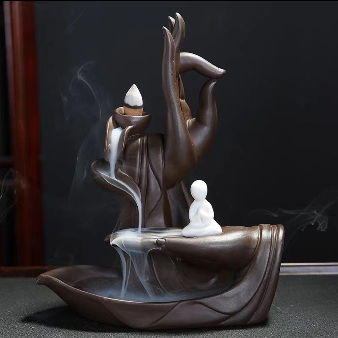 Picture of Buddha's Hand Lotus Incense Burner Sandalwood Tower Incense Purple Sand Incense Burner Crafts Creative Ornaments Indoor Backflow Incense Burner Cross-Border