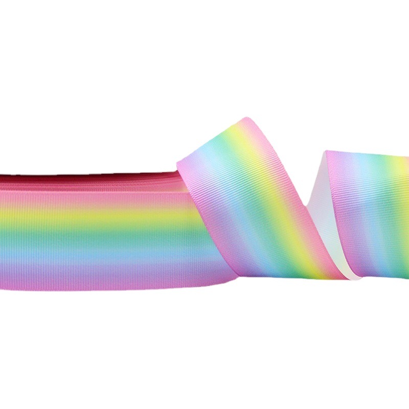 Wholesale Gradient Rainbow Ribbed Ribbon L-04 Heat Transfer DIY Bow Headdress Gift Box Packaging Accessories Ribbon
