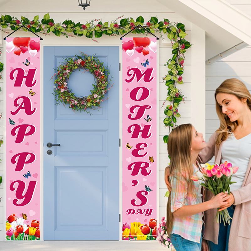 Amazon New Mother's Day Banner Clipper Cross-border New Party Decoration Flag Holiday Door Hanging Background Cloth