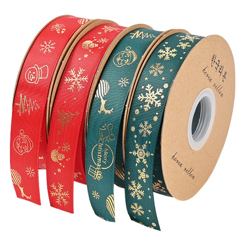 Ribbon Spot Wholesale Christmas Materials Gift Ribbon Gift Packaging DIY Hot Stamping Ribbon Christmas Ribbon
