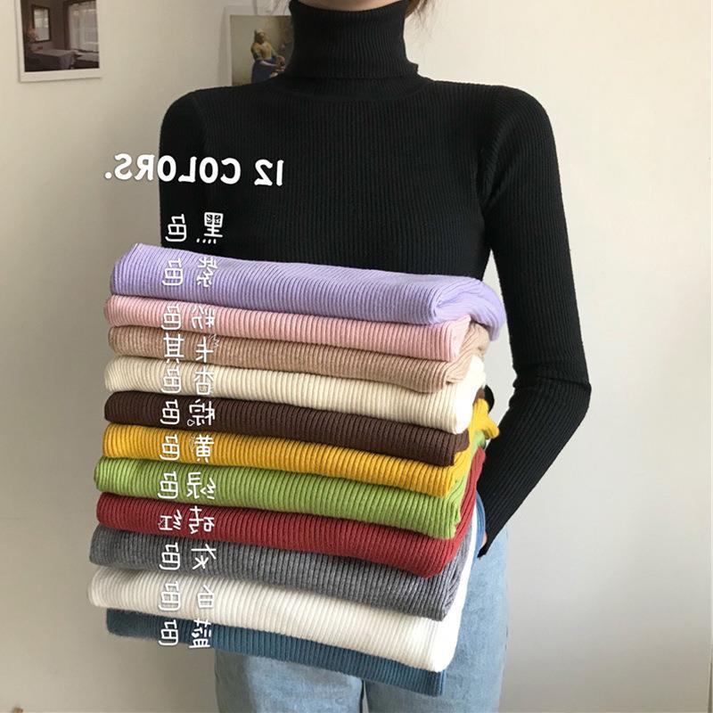 Turtleneck Sweater for Women 2024 Autumn and Winter Style Slim Fit Inner Knitted Bottoming Shirt Long-Sleeved Pullover Pure Color Top for Women