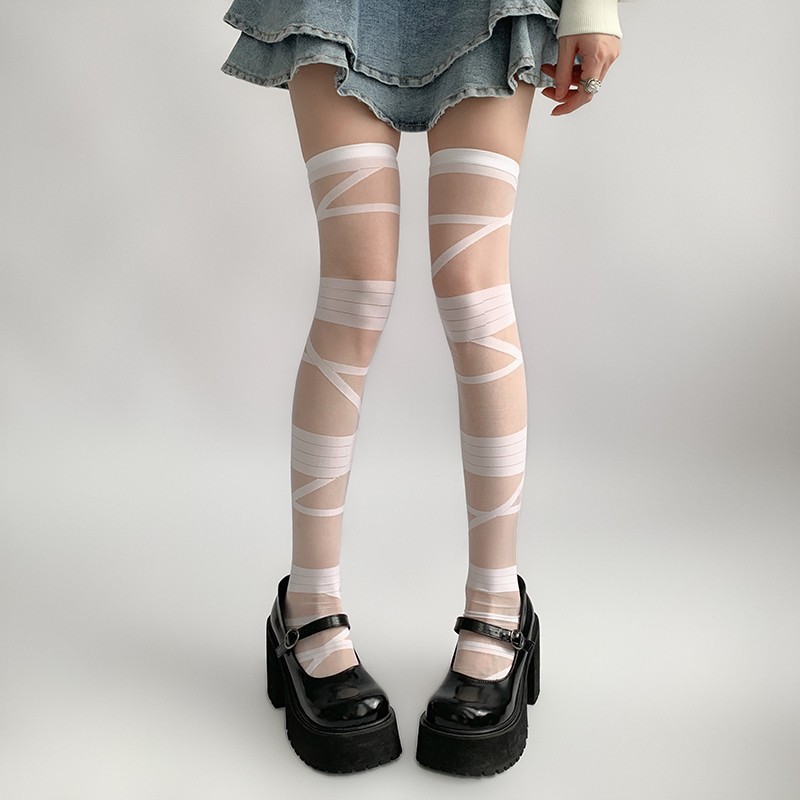 Strap Silk Stockings White Pure Lolita Socks Subculture Long Knee Socks y2k White Silk Jk Thin Hot Girl