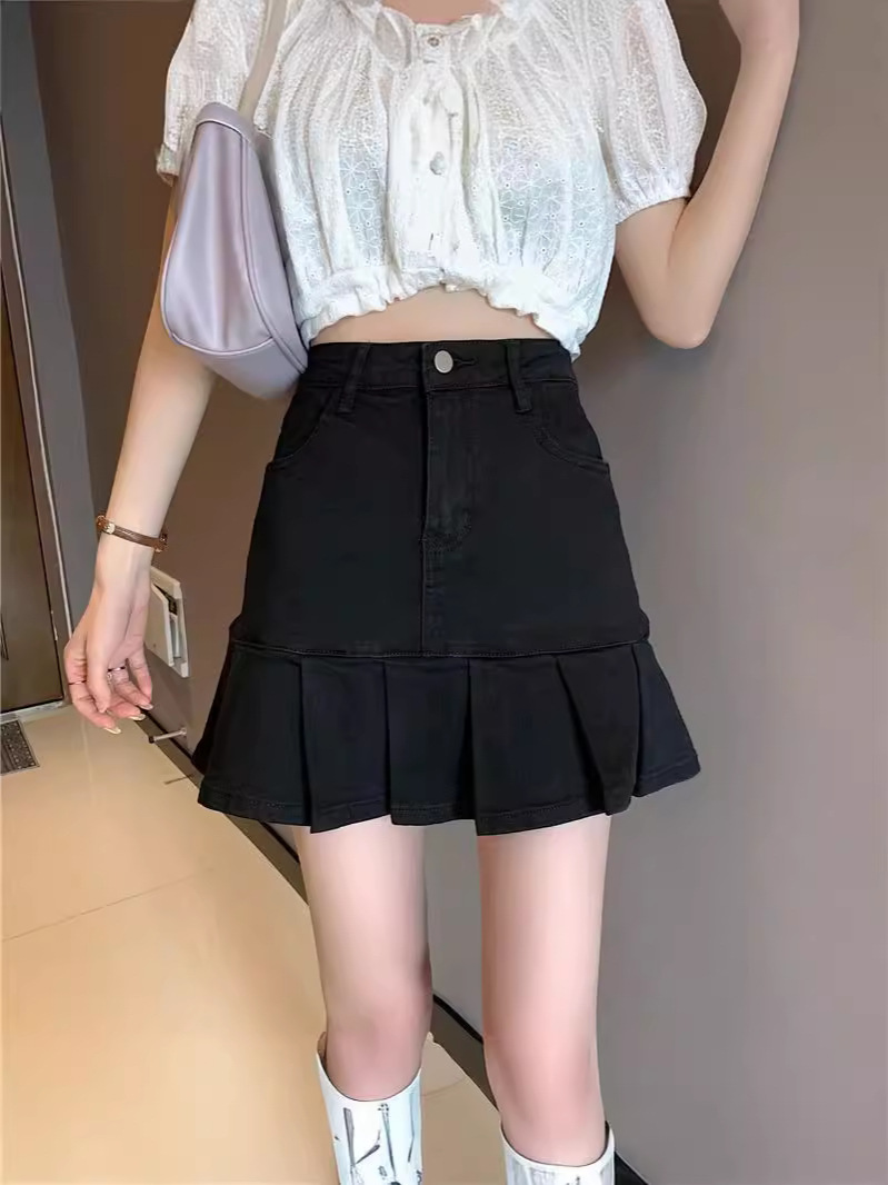 Black Pleated Skirt Women's Summer Suit Skirt Grey High Waist A- Line 2024 New Slimming JK Skirt