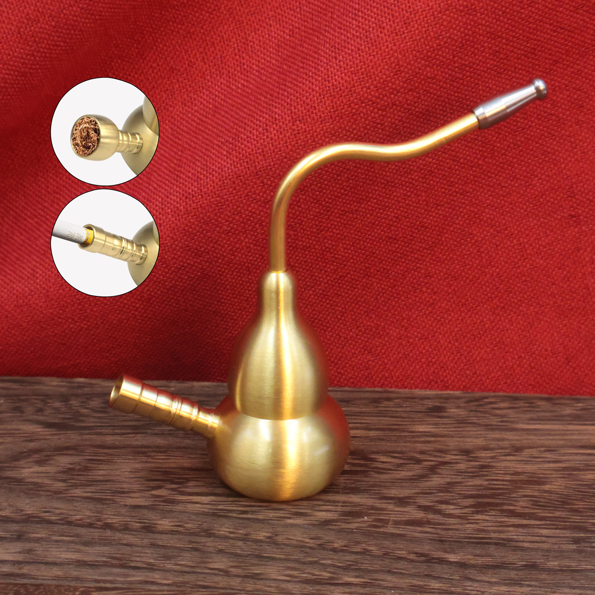 Picture of Brass Gourd Hookah Dual-purpose Water Filter Brass Hookah Bag Four-purpose Men's Hookah Pipe Smoke Ornaments