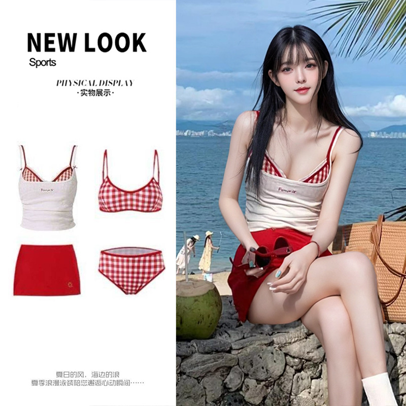 Women's Swimsuit 2025 Popular High-End One-Piece Bikini, Beautiful Little Person's Atmosphere, Pure Desire Split Conservative