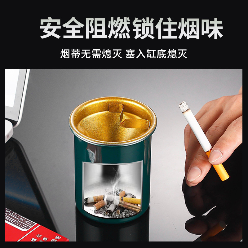 Picture of Stainless Steel Ashtray Anti-fly Ash High-value Household Anti-fall Internet Cafe Bar Car Creative Ashtray with Lid