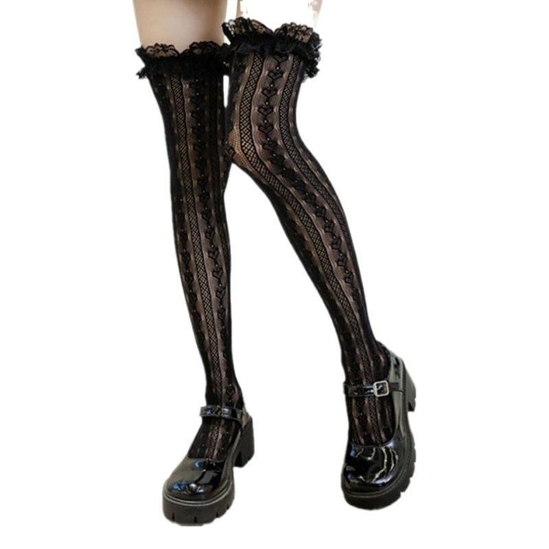 Lolita Japanese Style Sweet Heart Stockings Lace Lace Socks Women's Summer Lolita Lollipop Over-The-Knee Socks