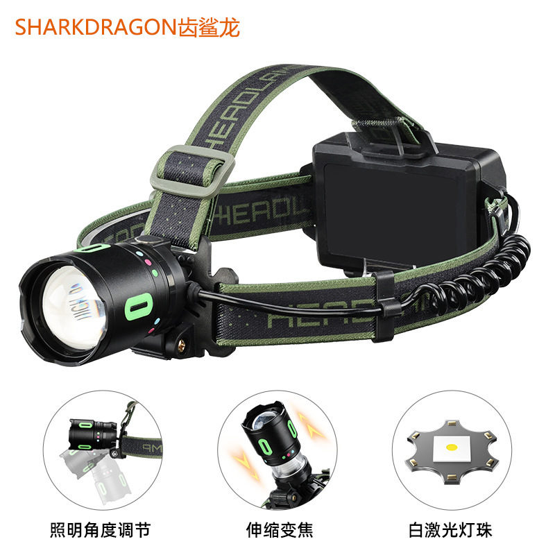 Cross-border new white laser light headlight outdoor zoom long-range camping atmosphere light night riding fishing LED headlight