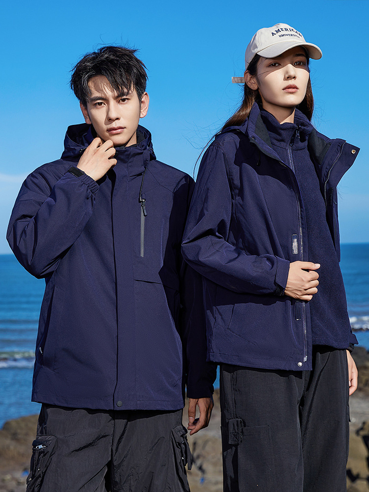 Three-In-One Jacket Fleece Liner Autumn and Winter Men's and Women's Outdoor Windproof and Waterproof Detachable Camping Style Two-Piece Set Group Purchase