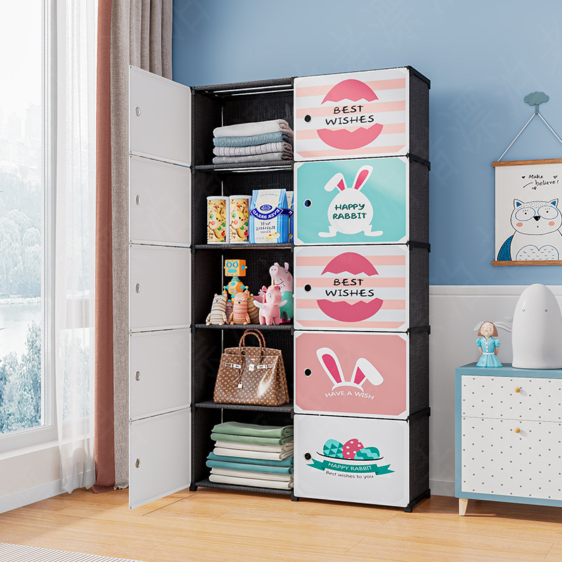 Wardrobe Rental House Simple Combination Assembly Household Bedroom Multi-Layer Plastic Fabric Wardrobe Simple Storage Rack