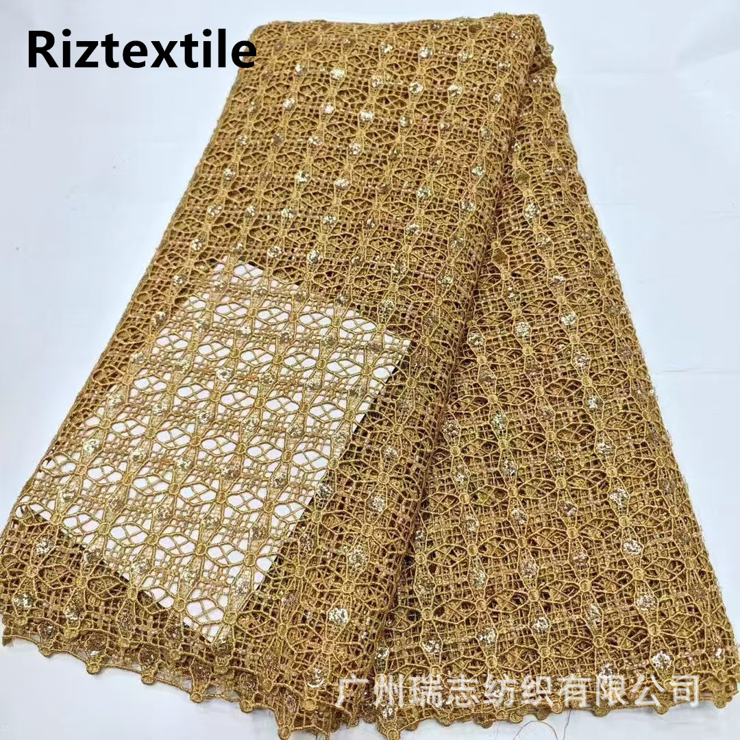 Picture of African Lace fabric African Water Soluble Embroidery Beaded Lace Party Dress Fashion Embroidered Cloth