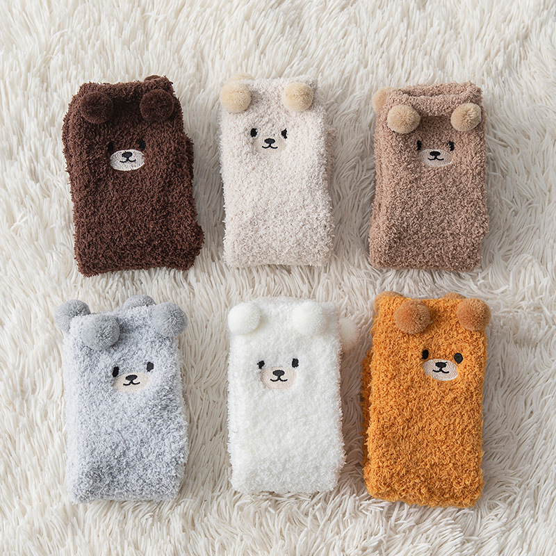 Bear Floor Socks Women's Winter Hair-free Non-slip Home Sleep Coral Fleece Socks Thickened Warm Moon Socks